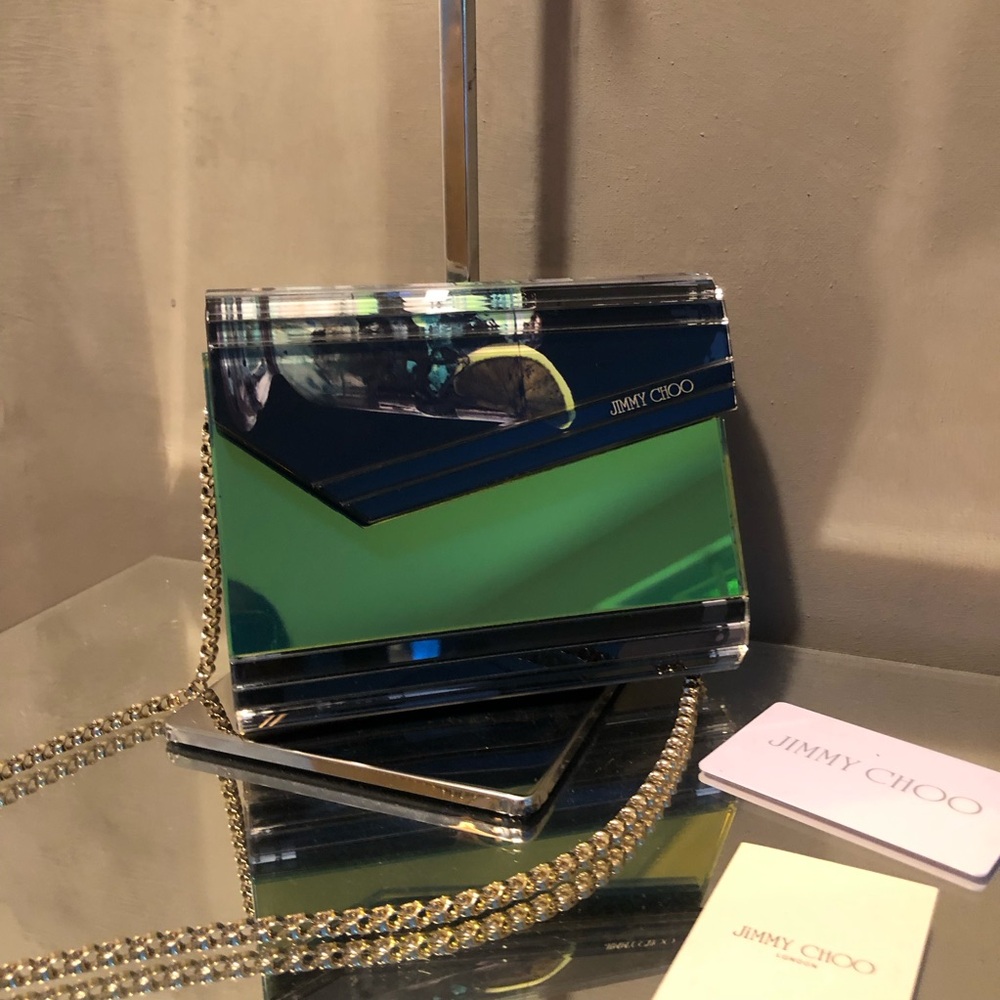 JIMMY CHOO acrylic reflective mini bag